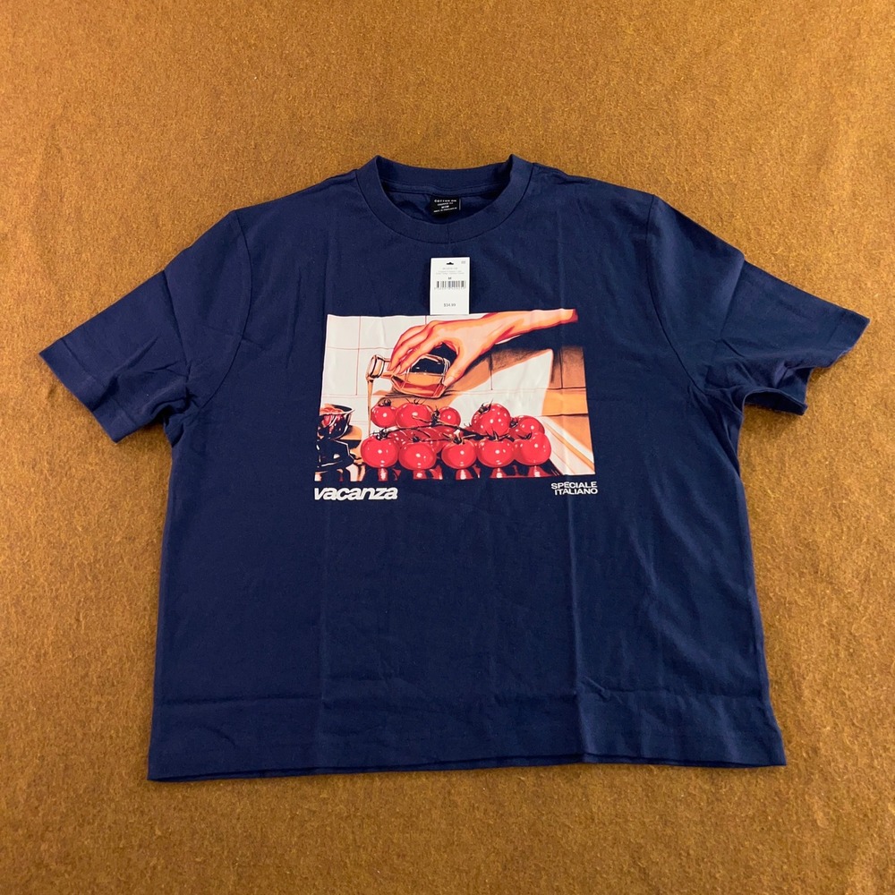 Cotton On Women Medium Indigo Vacanza Tomato Cropped Graphic T-Shirt NWT